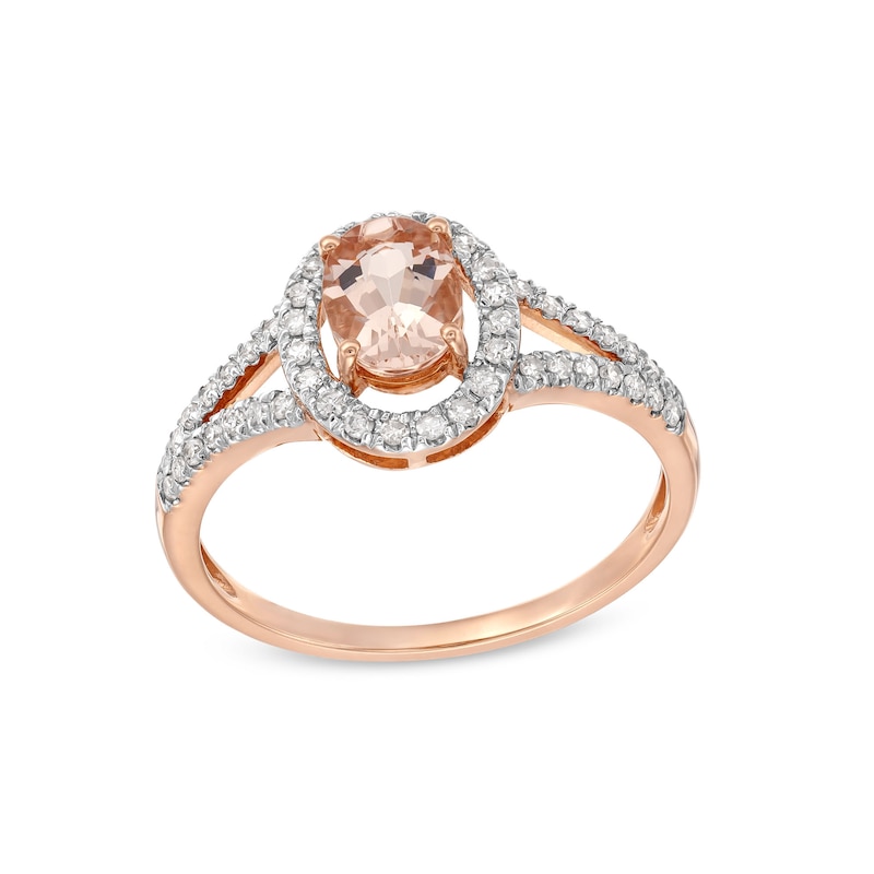 Main Image 1 of Oval Morganite and 1/4 CT. T.W. Diamond Open Frame Split Shank Ring in 10K Rose Gold