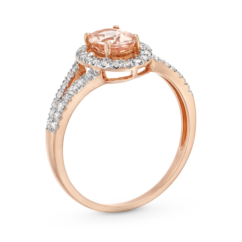 Main Image 3 of Oval Morganite and 1/4 CT. T.W. Diamond Open Frame Split Shank Ring in 10K Rose Gold