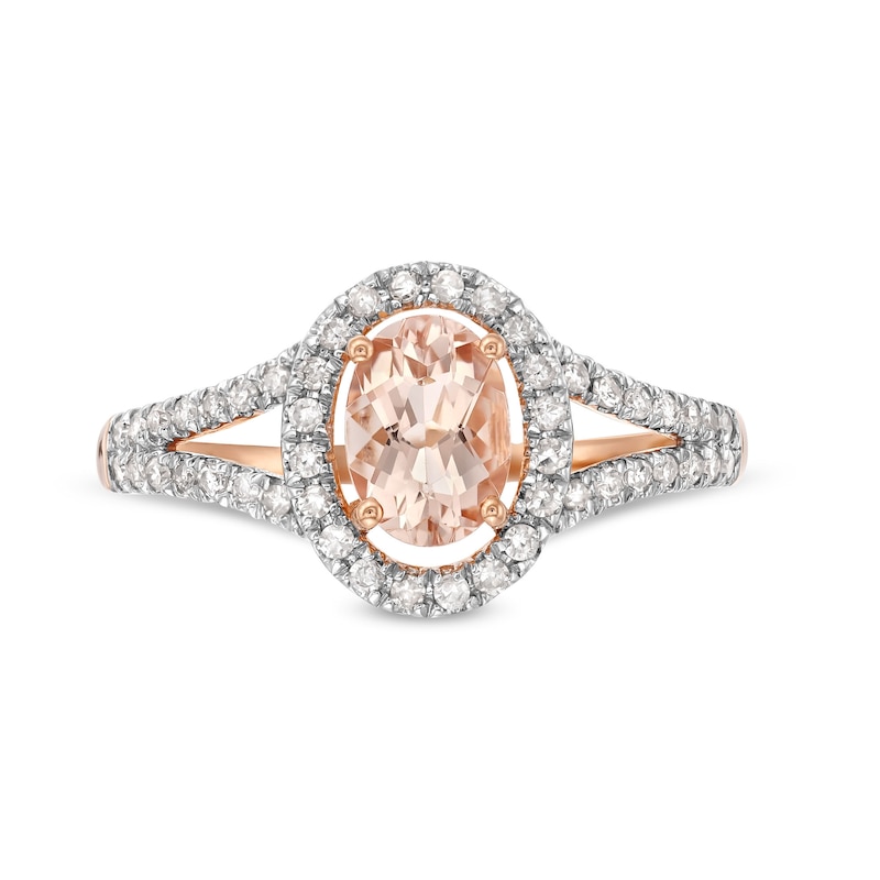 Main Image 4 of Oval Morganite and 1/4 CT. T.W. Diamond Open Frame Split Shank Ring in 10K Rose Gold