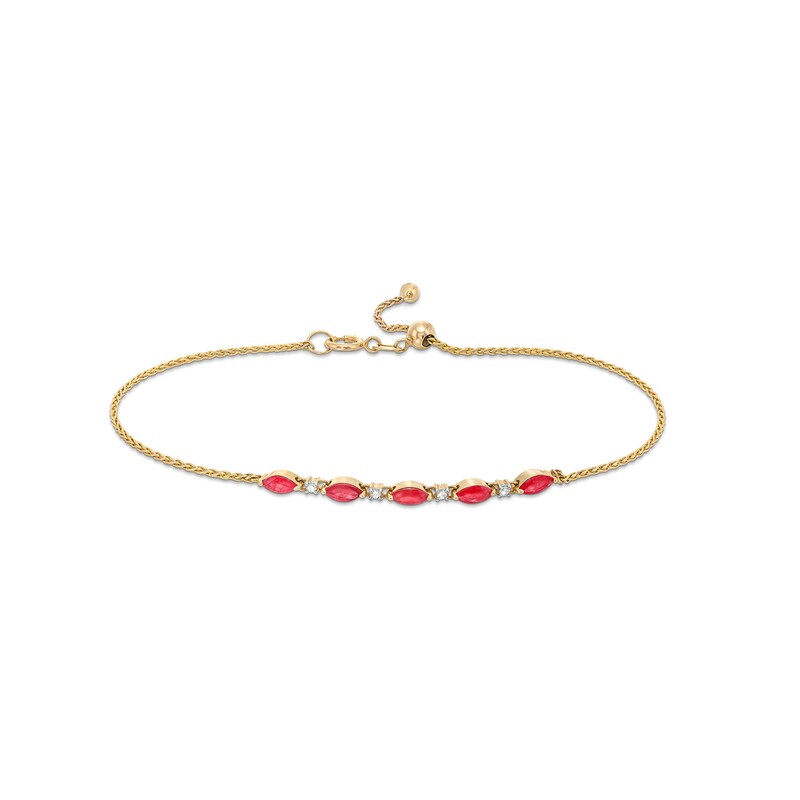 Main Image 1 of Marquise-Cut Certified Ruby and 1/20 CT. T.W. Diamond Alternating Bolo Bracelet in 10K Gold - 9.0"