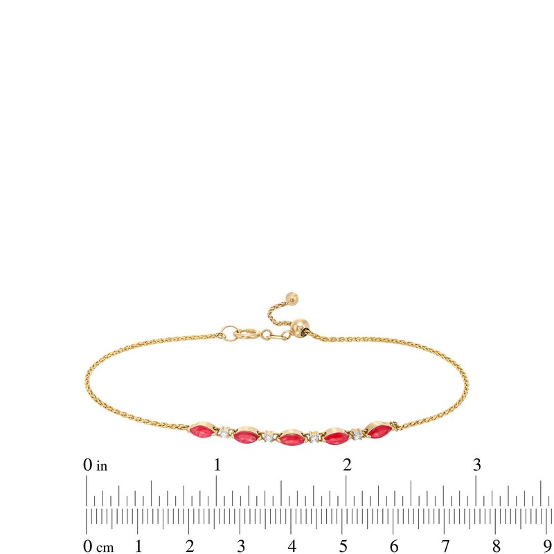 Main Image 3 of Marquise-Cut Certified Ruby and 1/20 CT. T.W. Diamond Alternating Bolo Bracelet in 10K Gold - 9.0"