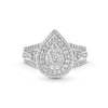 Thumbnail Image 4 of 1 CT. T.W. Pear-Shaped Multi-Diamond Double Frame Tri-Sides Split Shank Engagement Ring in 10K White Gold
