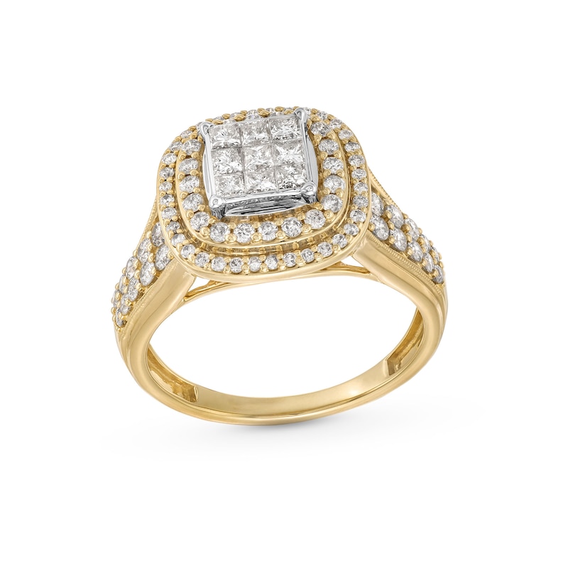 Main Image 1 of 1 CT. T.W. Princess-Cut Multi-Diamond Double Cushion Frame Engagement Ring in 10K Gold