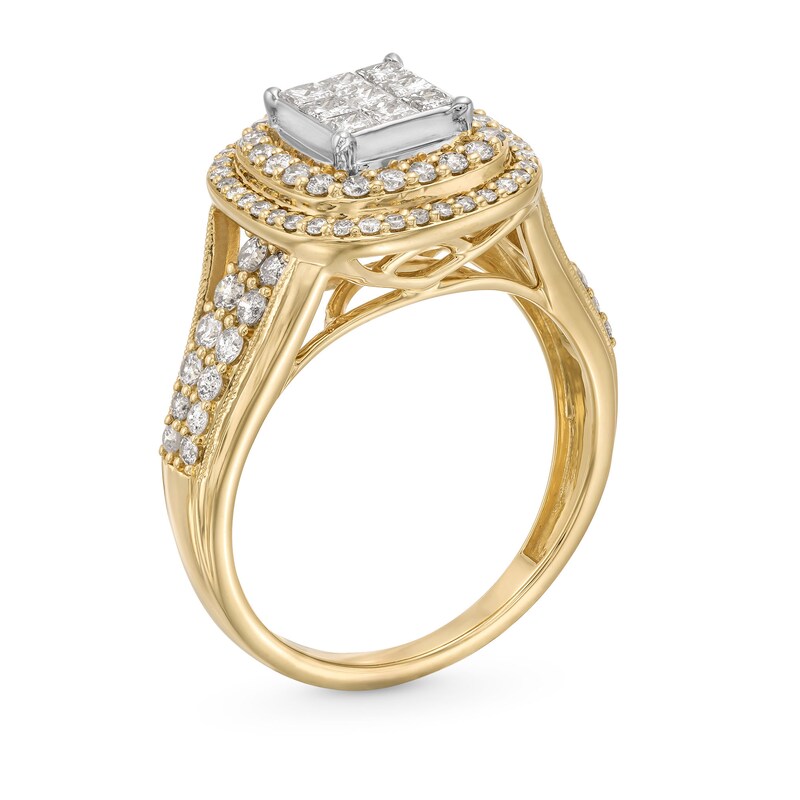 Main Image 3 of 1 CT. T.W. Princess-Cut Multi-Diamond Double Cushion Frame Engagement Ring in 10K Gold