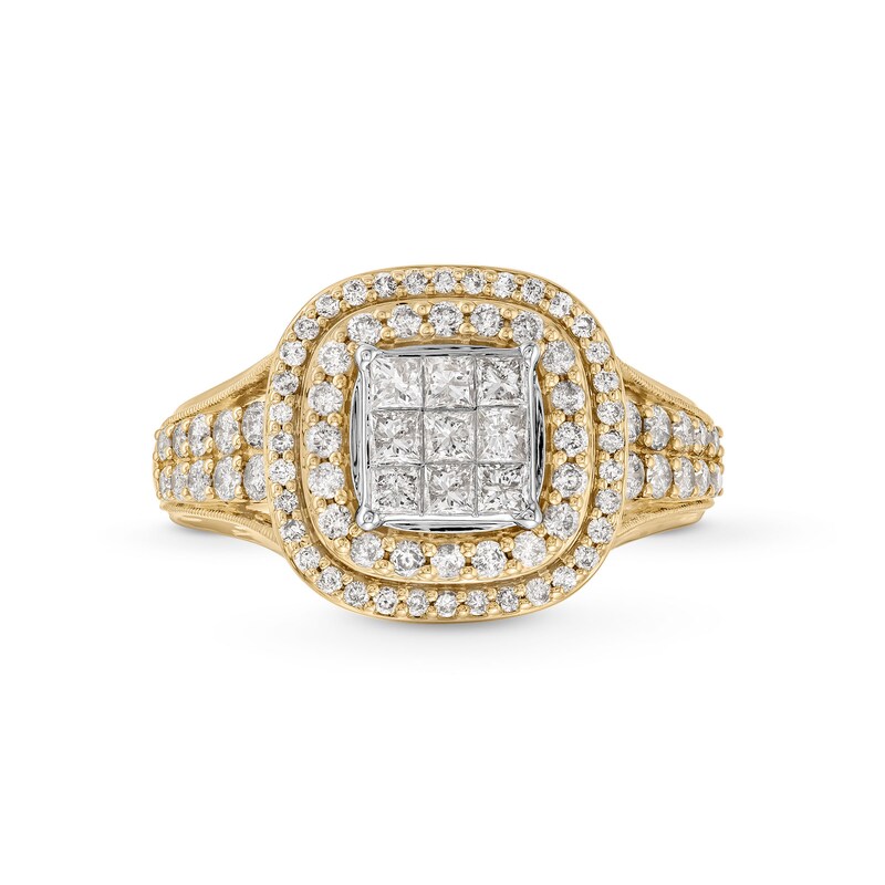 Main Image 4 of 1 CT. T.W. Princess-Cut Multi-Diamond Double Cushion Frame Engagement Ring in 10K Gold