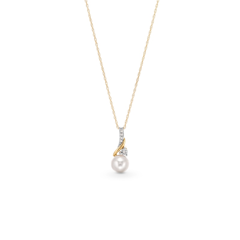 Main Image 1 of 6.0mm Freshwater Cultured Pearl and Diamond Accent Twist Drop Pendant in 10K Gold