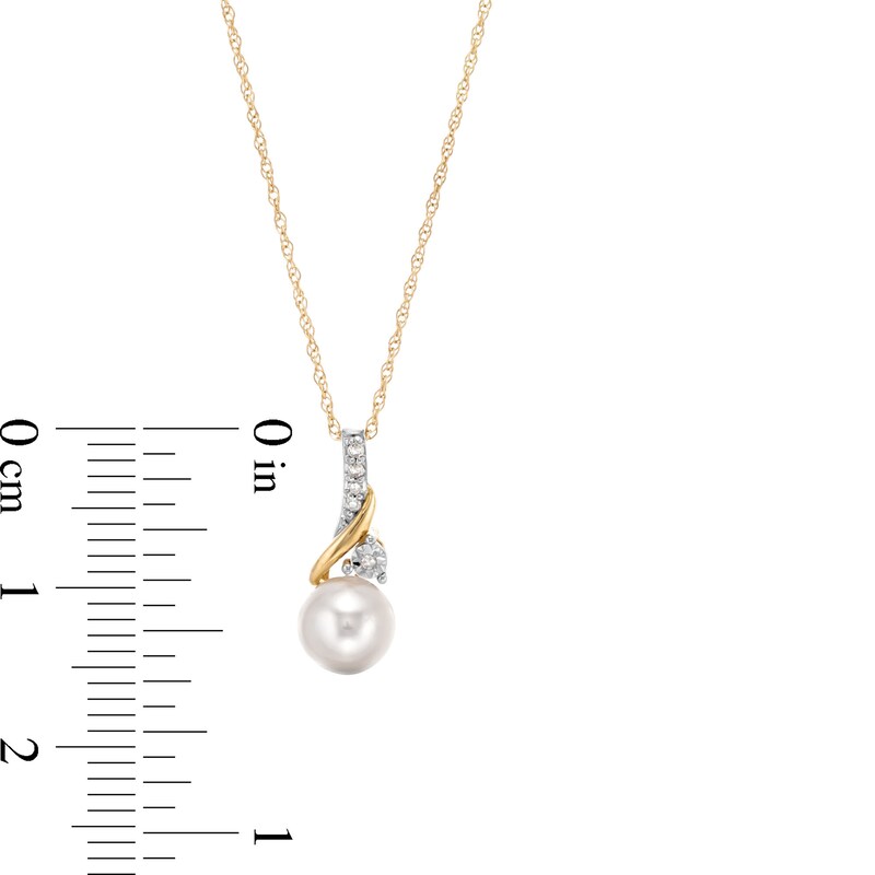 Main Image 3 of 6.0mm Freshwater Cultured Pearl and Diamond Accent Twist Drop Pendant in 10K Gold