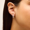 Thumbnail Image 2 of 1/2 CT. T.W. Lab-Grown Diamond Graduated Triple Row Small Hoop Earrings in Sterling Silver with 10K Gold Plate