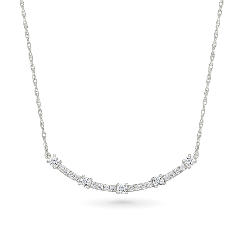 Main Image 1 of 1/2 CT. T.W. Lab-Grown Diamond Five Stone Curved Bar Necklace in Sterling Silver
