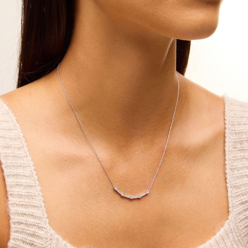 Main Image 2 of 1/2 CT. T.W. Lab-Grown Diamond Five Stone Curved Bar Necklace in Sterling Silver