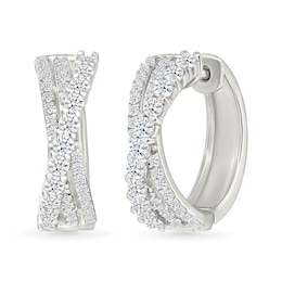 1 CT. T.W. Lab-Grown Diamond Triple Row Crossover Hoop Earrings in Sterling Silver