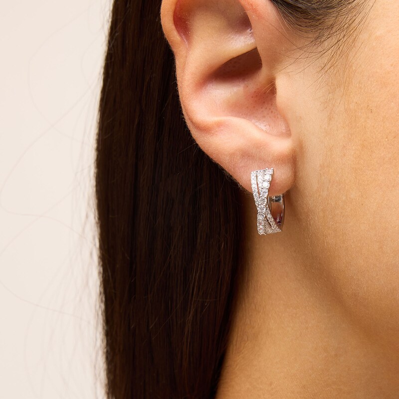 Main Image 2 of 1 CT. T.W. Lab-Grown Diamond Triple Row Crossover Hoop Earrings in Sterling Silver