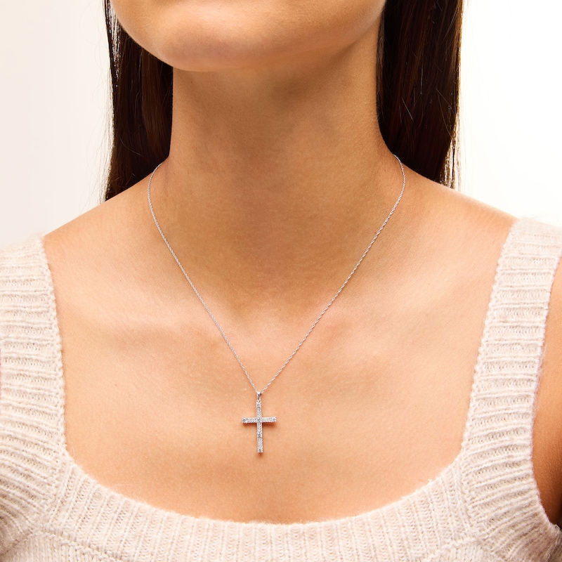 Main Image 2 of 1/2 CT. T.W. Lab-Grown Diamond Station Cross Pendant in Sterling Silver
