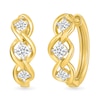 Thumbnail Image 1 of 3/8 CT. T.W. Lab-Grown Diamond Three Stone Twist Hoop Earrings in Sterling Silver with 10K Gold Plate