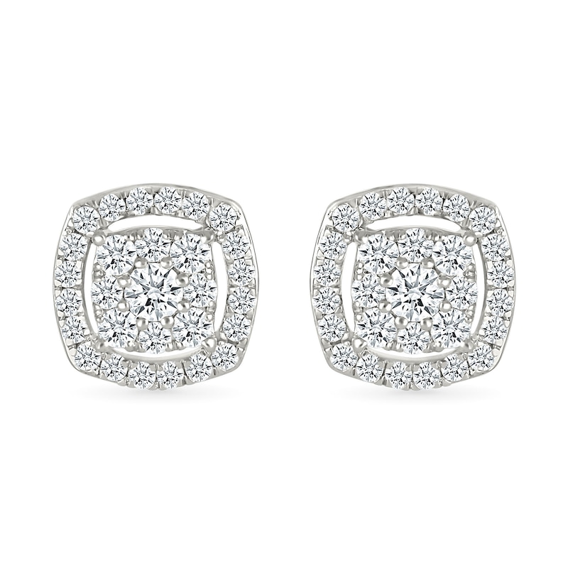 Main Image 1 of 1/2 CT. T.W. Cushion-Shaped Lab-Grown Multi-Diamond Open Frame Stud Earrings in Sterling Silver