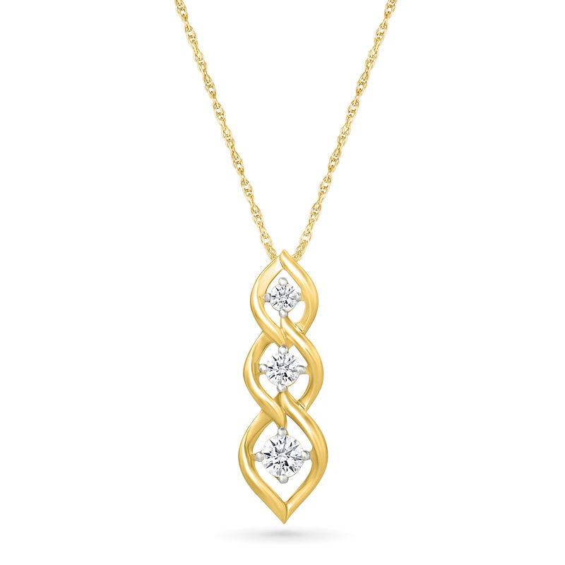 Main Image 1 of 1/3 CT. T.W. Lab-Grown Diamond Graduated Three Stone Flame Drop Pendant in Sterling Silver with 10K Gold Plate