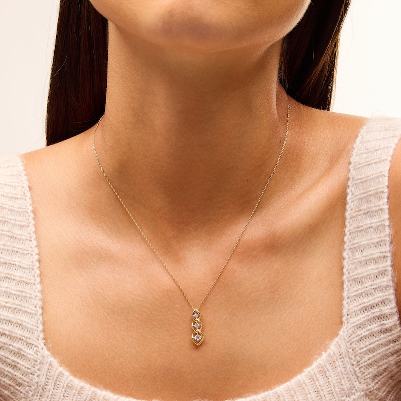 Main Image 2 of 1/3 CT. T.W. Lab-Grown Diamond Graduated Three Stone Flame Drop Pendant in Sterling Silver with 10K Gold Plate
