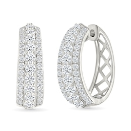2 CT. T.W. Lab-Grown Diamond Graduated Triple Row Hoop Earrings in Sterling Silver