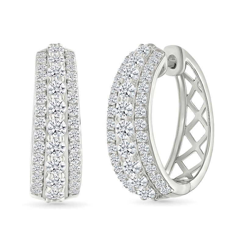 Main Image 1 of 2 CT. T.W. Lab-Grown Diamond Graduated Triple Row Hoop Earrings in Sterling Silver