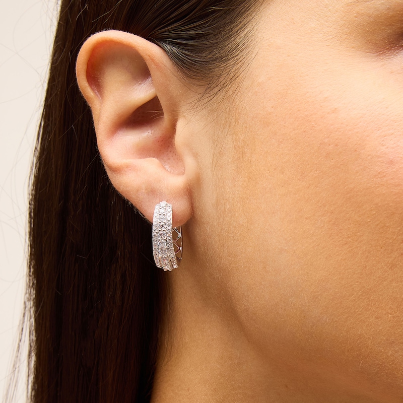 Main Image 2 of 2 CT. T.W. Lab-Grown Diamond Graduated Triple Row Hoop Earrings in Sterling Silver