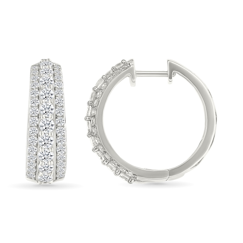 Main Image 3 of 2 CT. T.W. Lab-Grown Diamond Graduated Triple Row Hoop Earrings in Sterling Silver