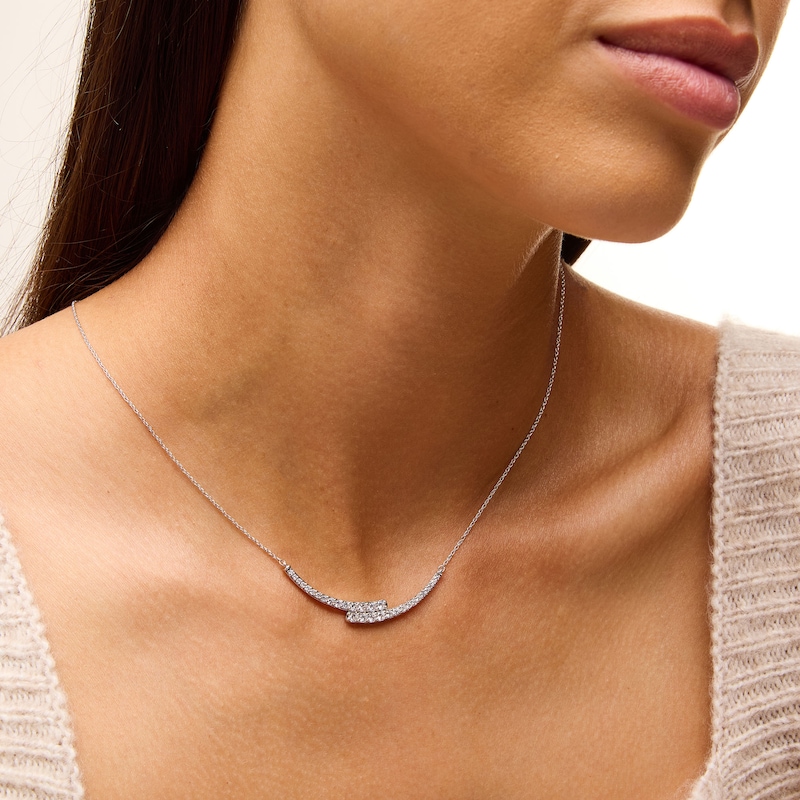 Main Image 2 of 1 CT. T.W. Lab-Grown Diamond Bypass Curved Bar Necklace in Sterling Silver