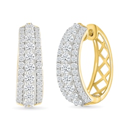 1/2 CT. T.W. Lab-Grown Diamond Graduated Triple Row Hoop Earrings in Sterling Silver with 10K Gold Plate