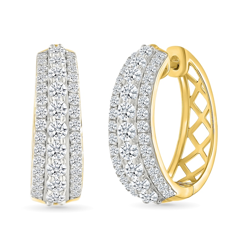 Main Image 1 of 1/2 CT. T.W. Lab-Grown Diamond Graduated Triple Row Hoop Earrings in Sterling Silver with 10K Gold Plate