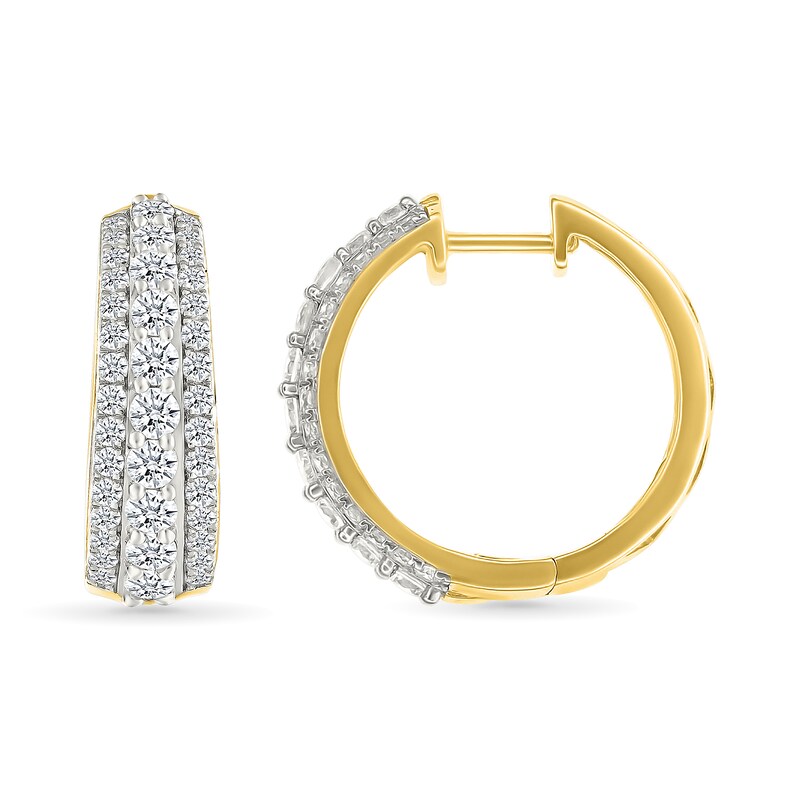 Main Image 3 of 1/2 CT. T.W. Lab-Grown Diamond Graduated Triple Row Hoop Earrings in Sterling Silver with 10K Gold Plate