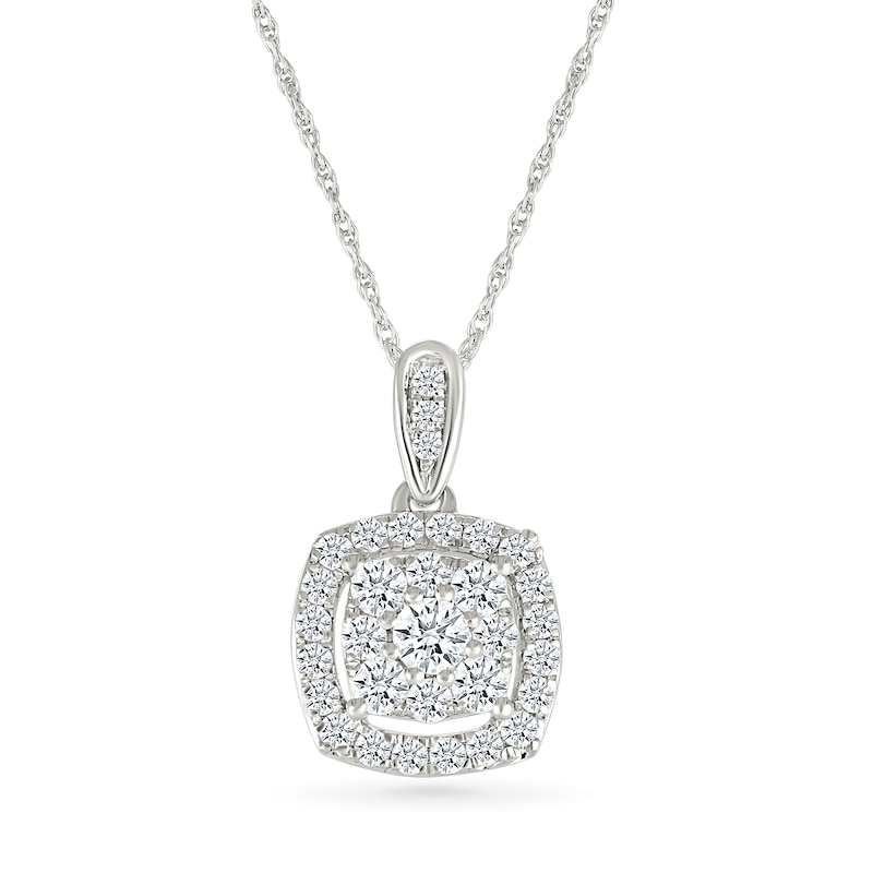 Main Image 1 of 3/8 CT. T.W. Cushion-Shaped Lab-Grown Multi-Diamond Open Frame Drop Pendant in Sterling Silver