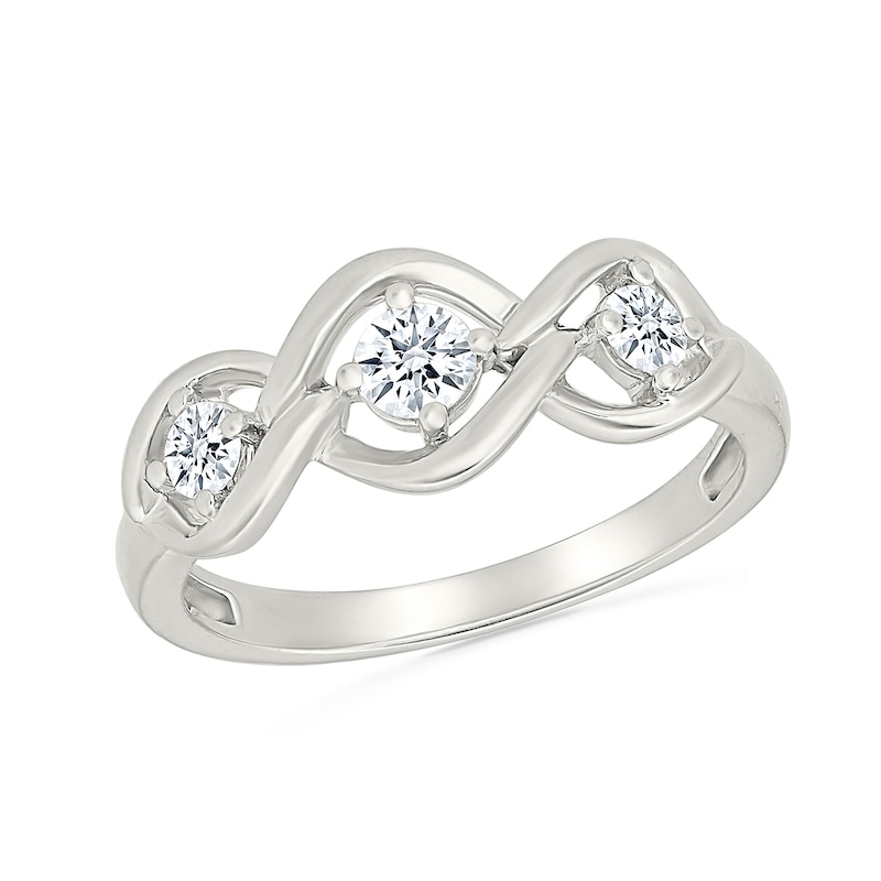 Main Image 1 of 1/3 CT. T.W. Lab-Grown Diamond Three Stone Open Twist Ring in Sterling Silver