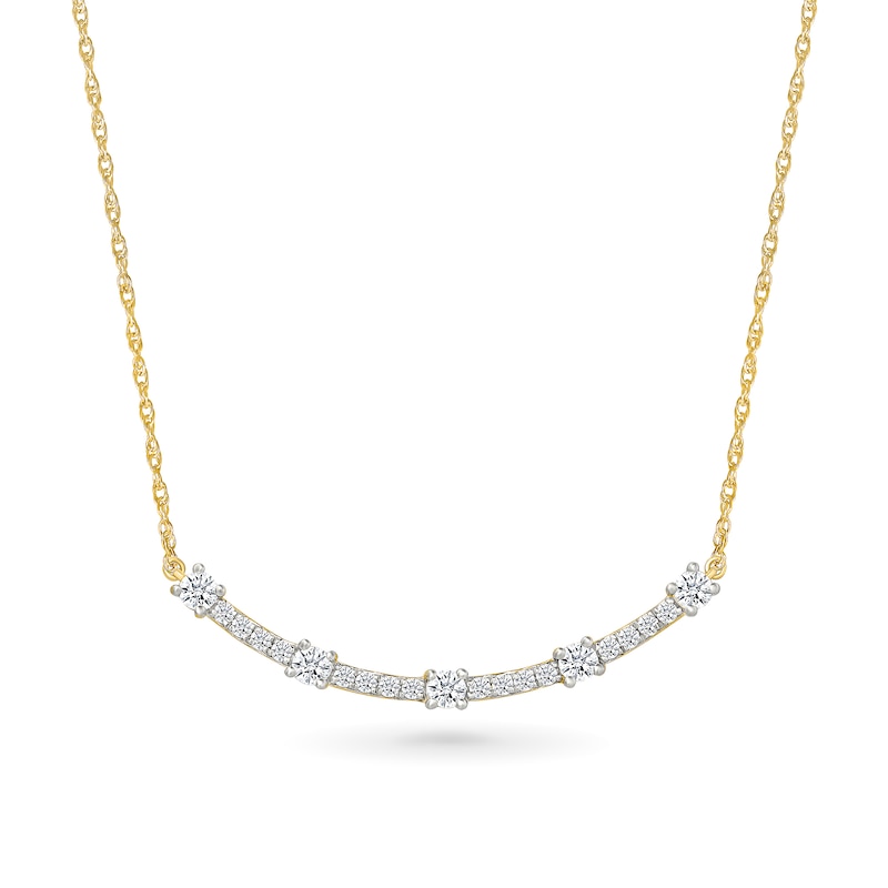 Main Image 1 of 1/2 CT. T.W. Lab-Grown Diamond Five Stone Curved Bar Necklace in Sterling Silver with 10K Gold Plate