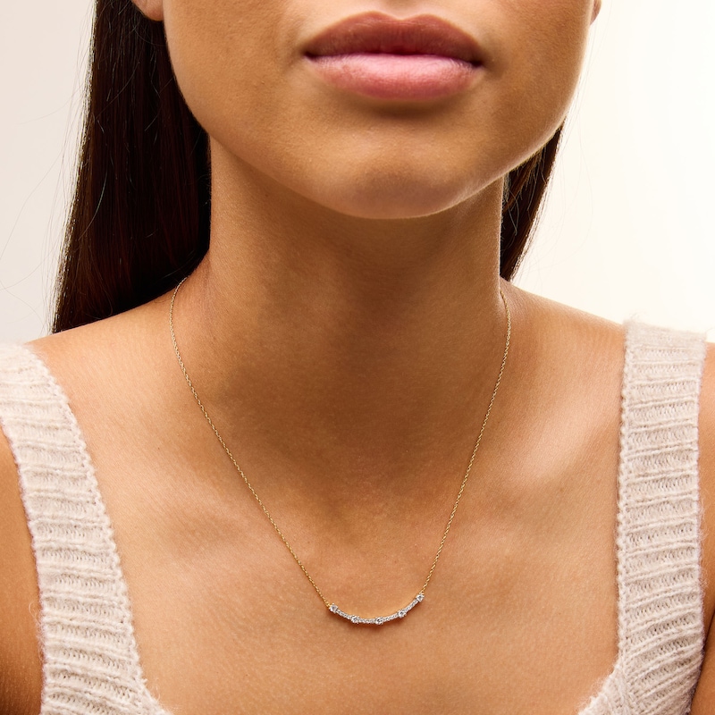 Main Image 2 of 1/2 CT. T.W. Lab-Grown Diamond Five Stone Curved Bar Necklace in Sterling Silver with 10K Gold Plate