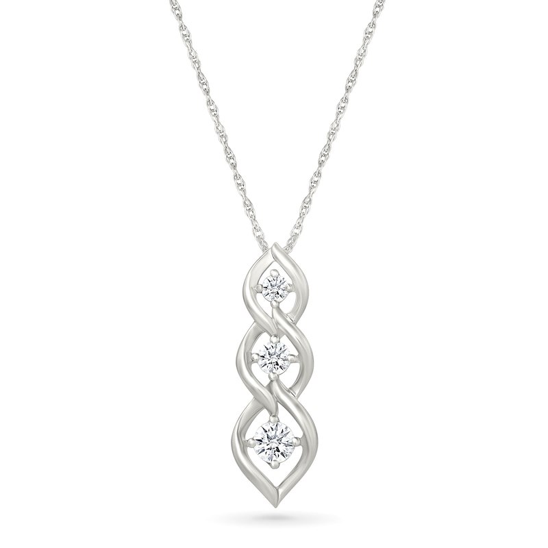 Main Image 1 of 1/3 CT. T.W. Lab-Grown Diamond Graduated Three Stone Flame Drop Pendant in Sterling Silver