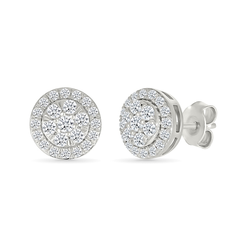 Main Image 1 of 3/4 CT. T.W. Lab-Grown Multi-Diamond Frame Stud Earrings in Sterling Silver