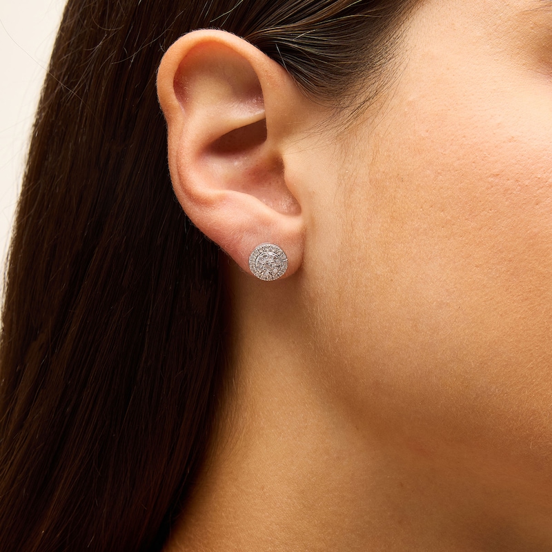 Main Image 2 of 3/4 CT. T.W. Lab-Grown Multi-Diamond Frame Stud Earrings in Sterling Silver