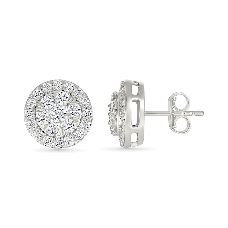 Main Image 3 of 3/4 CT. T.W. Lab-Grown Multi-Diamond Frame Stud Earrings in Sterling Silver