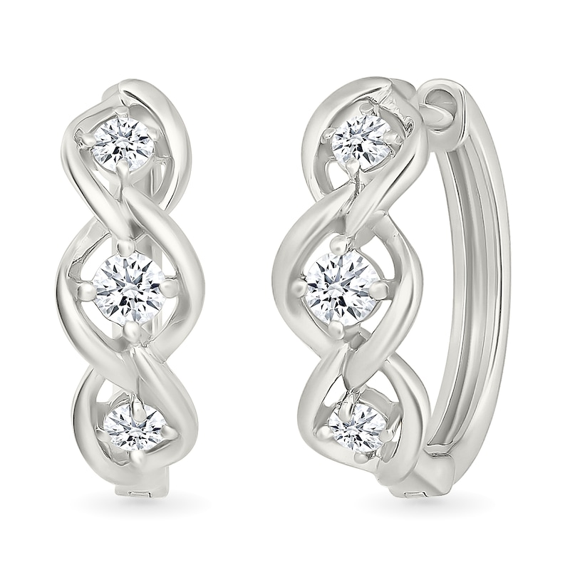 Main Image 1 of 3/8 CT. T.W. Lab-Grown Diamond Three Stone Twist Hoop Earrings in Sterling Silver