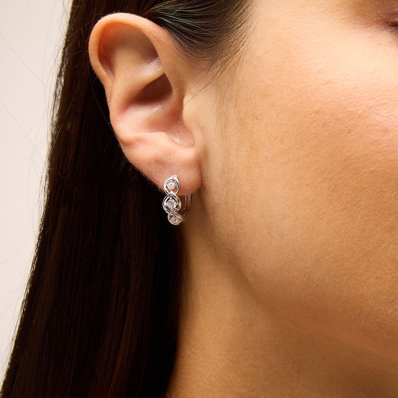 Main Image 2 of 3/8 CT. T.W. Lab-Grown Diamond Three Stone Twist Hoop Earrings in Sterling Silver