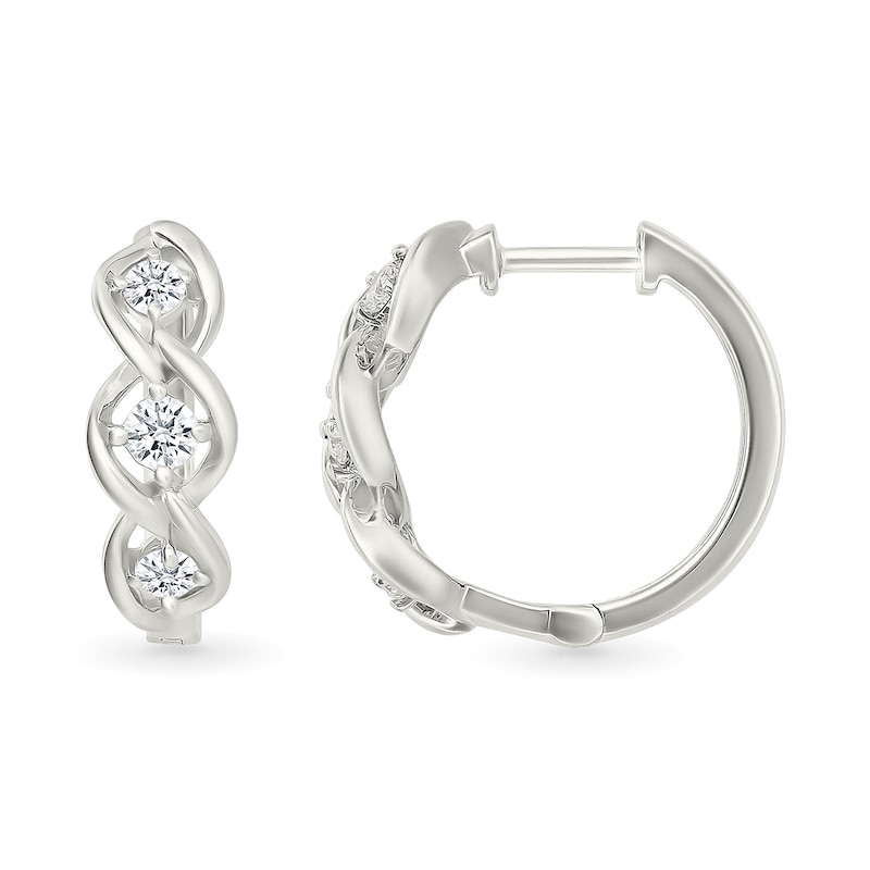 Main Image 3 of 3/8 CT. T.W. Lab-Grown Diamond Three Stone Twist Hoop Earrings in Sterling Silver