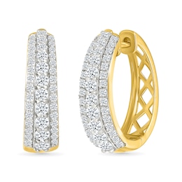 1 CT. T.W. Lab-Grown Diamond Graduated Triple Row Hoop Earrings in Sterling Silver with 10K Gold Plate