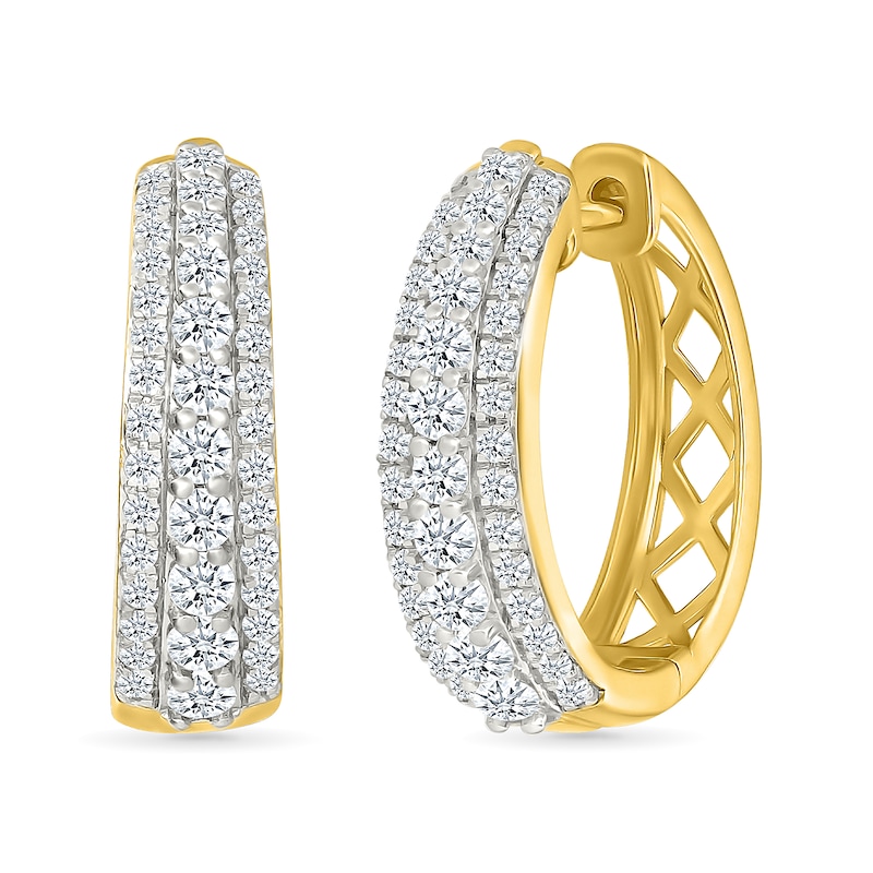 Main Image 1 of 1 CT. T.W. Lab-Grown Diamond Graduated Triple Row Hoop Earrings in Sterling Silver with 10K Gold Plate