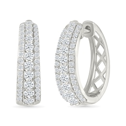 1 CT. T.W. Lab-Grown Diamond Graduated Triple Row Hoop Earrings in Sterling Silver