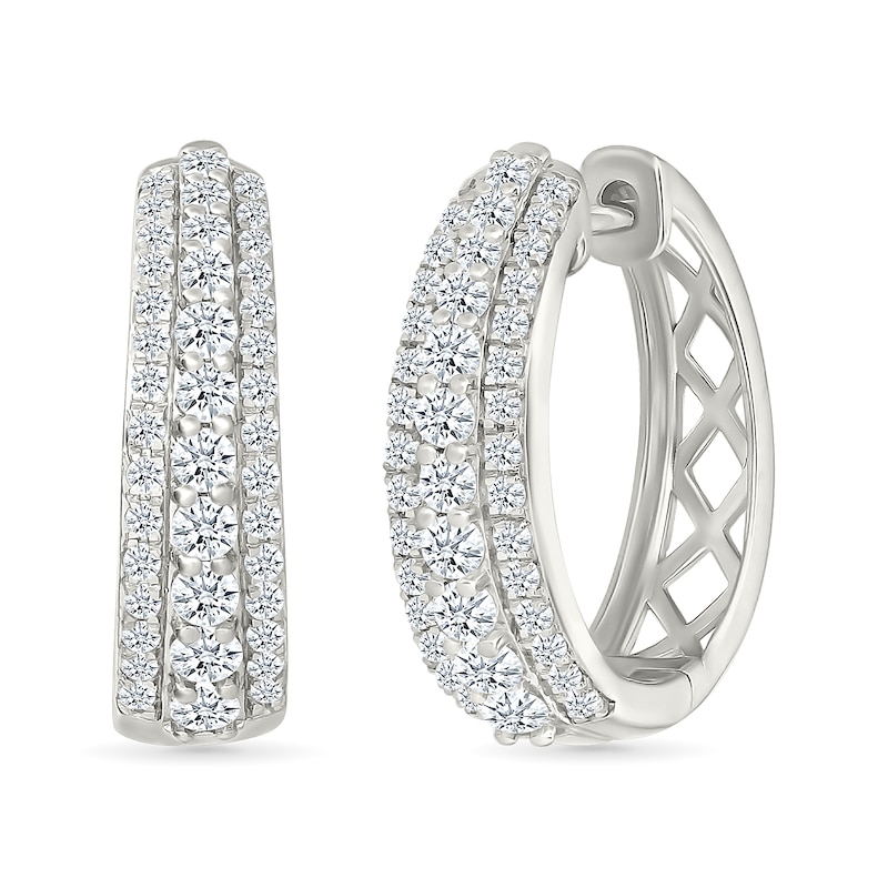 Main Image 1 of 1 CT. T.W. Lab-Grown Diamond Graduated Triple Row Hoop Earrings in Sterling Silver