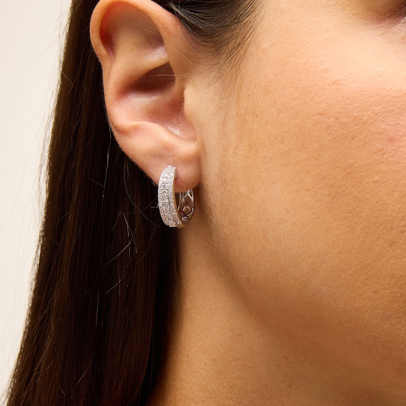 Main Image 2 of 1 CT. T.W. Lab-Grown Diamond Graduated Triple Row Hoop Earrings in Sterling Silver