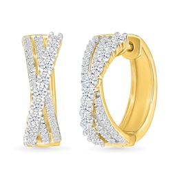 1 CT. T.W. Lab-Grown Diamond Triple Row Crossover Hoop Earrings in Sterling Silver with 10K Gold Plate