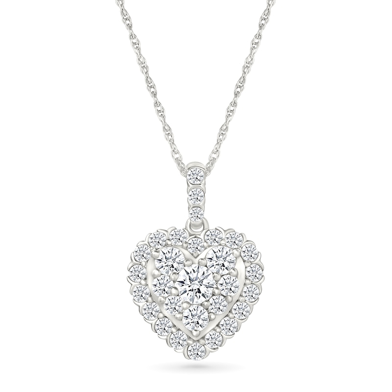 Main Image 1 of 1 CT. T.W. Heart-Shaped Lab-Grown Multi-Diamond Frame Pendant in Sterling Silver