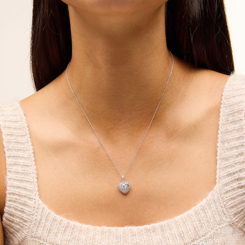 Main Image 2 of 1 CT. T.W. Heart-Shaped Lab-Grown Multi-Diamond Frame Pendant in Sterling Silver