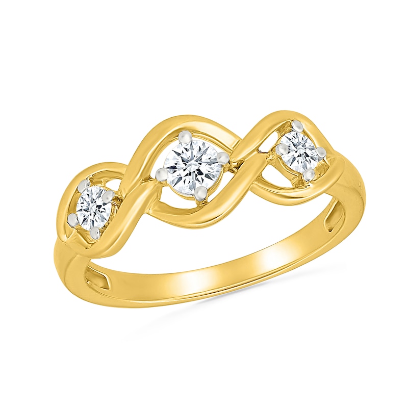 Main Image 1 of 1/3 CT. T.W. Lab-Grown Diamond Three Stone Open Twist Ring in Sterling Silver with 10K Gold Plate