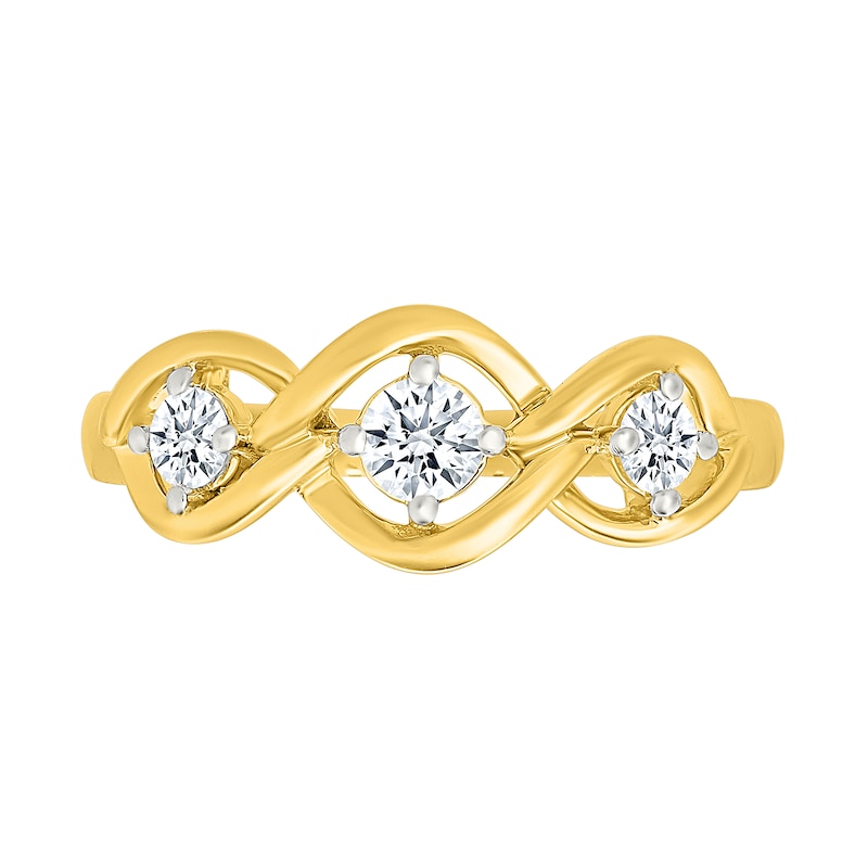 Main Image 3 of 1/3 CT. T.W. Lab-Grown Diamond Three Stone Open Twist Ring in Sterling Silver with 10K Gold Plate